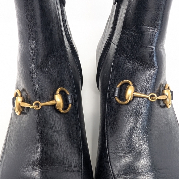 Gucci Size 37.5 Jordaan Horsebit Black Leather Ankle Boots Booties - Picture 5 of 15
